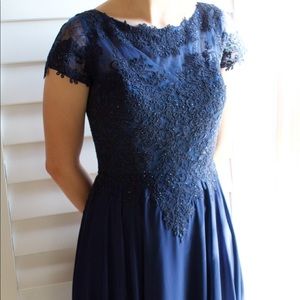 Beautiful Full Length Navy Blue Prom Dress
